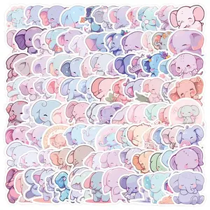Elephant Pattern Sticker, 100pcs/set Waterproof Self Adhesive Decor Paper, Decor Sticker for Gift Greeting Card Water Bottle Laptop Phone