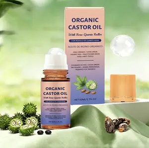 Pure Organic Castor Oil with Golden Rose Quartz Roller - Facial, Calming, Gentle Nourishing Daily Care for Eyelashes & Eyebrows