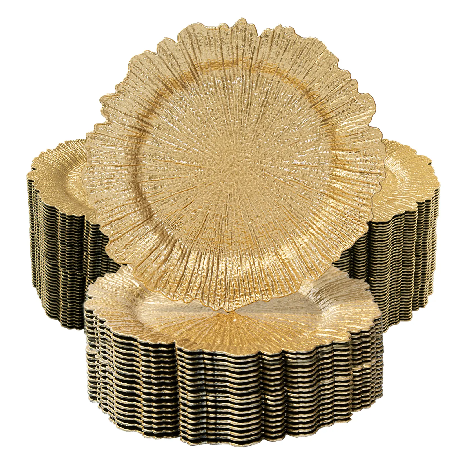 13inch Gold Dinner Plate Set 96/48/24/12/6 Pieces, Plastic Coral Large Round Plates, Suitable for Dinner Plates, Wedding Decoration Dining Table Use