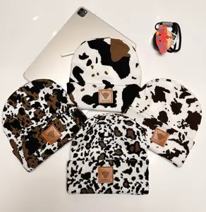 Retro Cow Print and Leopard Beanie – Y2K Style, Cozy Knit Hat for Fall, Winter, and Couple Matchin