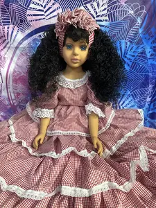 Vintage-Style Doll in Red Gingham Dress