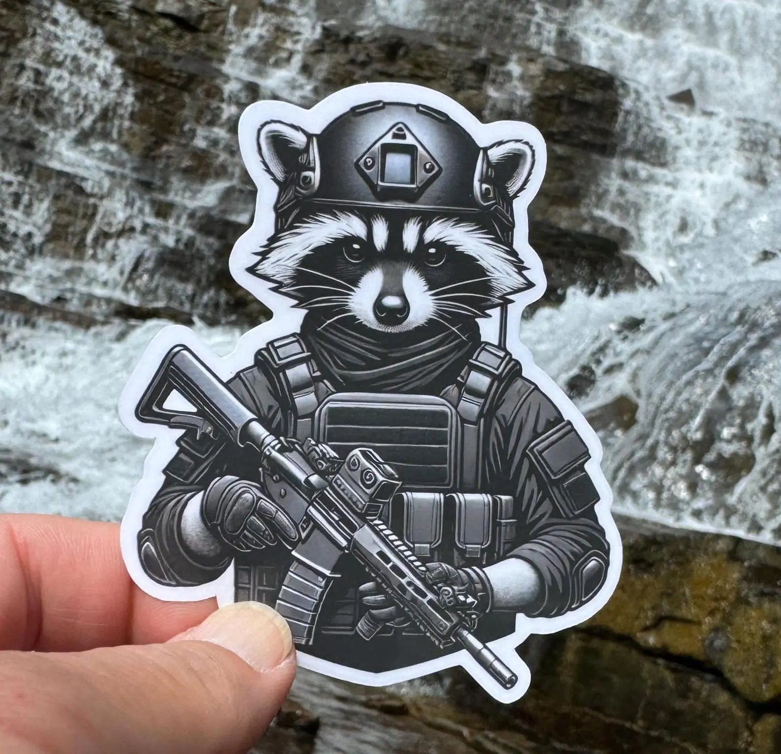 Tactical Raccoon Sticker, Hard Hat Sticker, Bue Collar Sticker, Construction Sticker, Hard hat stickers, lunchbox sticker, Journeyman sticker, 409 carpenters, working class, carpenters stickers, union stickers