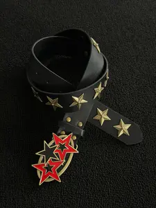 Vintage Punk Rivet Star Belt, Star Decorated Belt, Antique Copper Color, Unique Contrast Hip Hop Fashion, Versatile Commuter Style, Trendy Unisex Waistband, Cool Belts, Street Style Belt