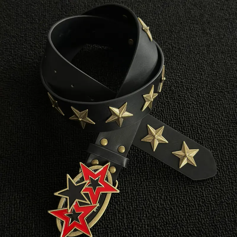 Vintage Punk Rivet Star Belt, Star Decorated Belt, Antique Copper Color, Unique Contrast Hip Hop Fashion, Versatile Commuter Style, Trendy Unisex Waistband, Cool Belts, Street Style Belt