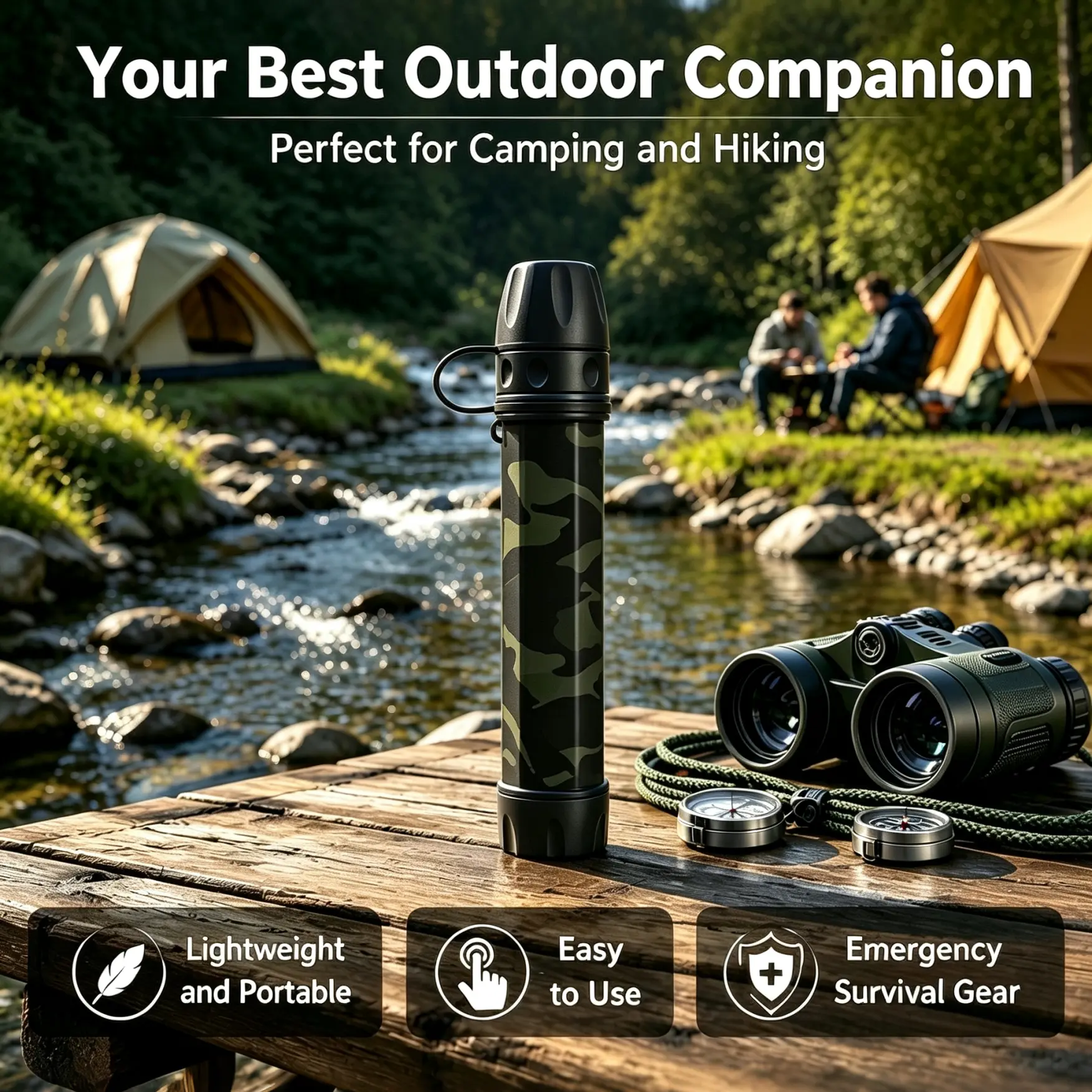 EXROAD Portable Outdoor Water Purifier, Outdoor Filter, 1 set of portable water filter element, lightweight and reusable, suitable for emergency rescue, camping, hiking and outdoor activities as a water purification device