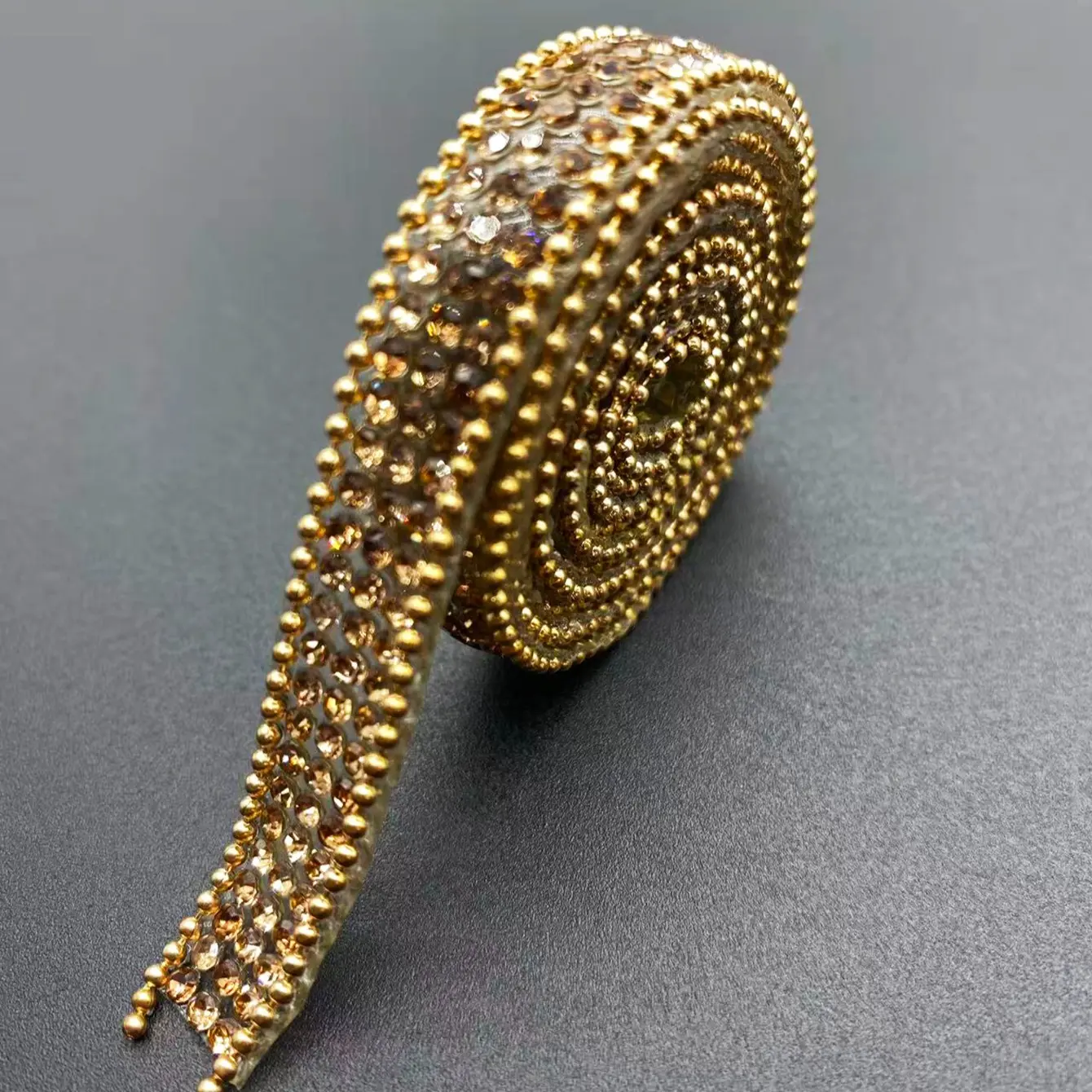 Champagne Color Hot Melt Glue Beads DIY Craft Jewelry Accessories, Long Sparkling Rhinestone Decorative Patch for Clothing, Glitter Trim Ribbon, Sewing Accessories