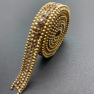 Champagne Color Hot Melt Glue Beads DIY Craft Jewelry Accessories, Long Sparkling Rhinestone Decorative Patch for Clothing