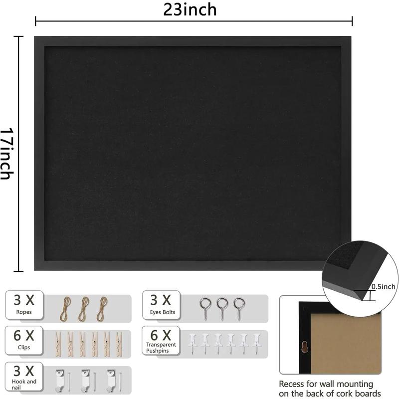 Cork Bulletin Board with Black Linen – Ideal Message Board or Vision Board for Office, Home & School Decoration