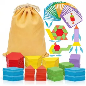 209 PCS Shapes Wooden Pattern Blocks for Kids, Geometric Tangram Puzzles with Activity Cards and Storage Bag, Educational Toy, Great Learning Gift from Parents or Teachers