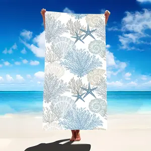 1pc Tropical Coral Seashell Starfish Beach Towel - Super Absorbent Bath Towel, Quick-Dry & Fade-Resistant for Travel, Pool, Surfing, Yoga, Camping - Coastal Bath Accessory, Surfing Essentials, Seashell Pattern, Quickdry Fabric