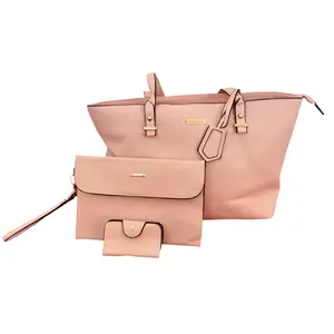 “ELIM & PAUL 3PC Blush Pink Handbag Set Tote Crossbody Clutch Wallet”