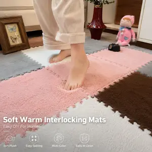 Detachable Interlocking Fleece-Lined Foam Floor Mat – Suitable for Infants and Children's Activity and Entertainment, Barefoot Floor Mat for Bedroom, Home Yoga and Sports, Thickened Version, Easy to Assemble, Checkerboard Pattern, Detachable