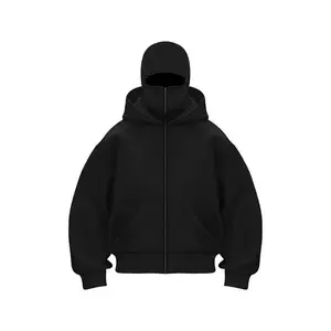 Balaclava Jacket Zip Up Fashion Double Layer Hoodie Hip Hop Outerwear Jacket Y2K Clothing for Men and Women