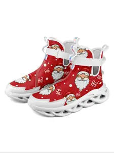 Men's Cartoon Santa Claus Pattern High Top Sneakers, Casual Comfortable Soft Blade Sole for Daily Wear, Male All-match Round Toe Shoes for Daily Wear, Fashionable Sneakers