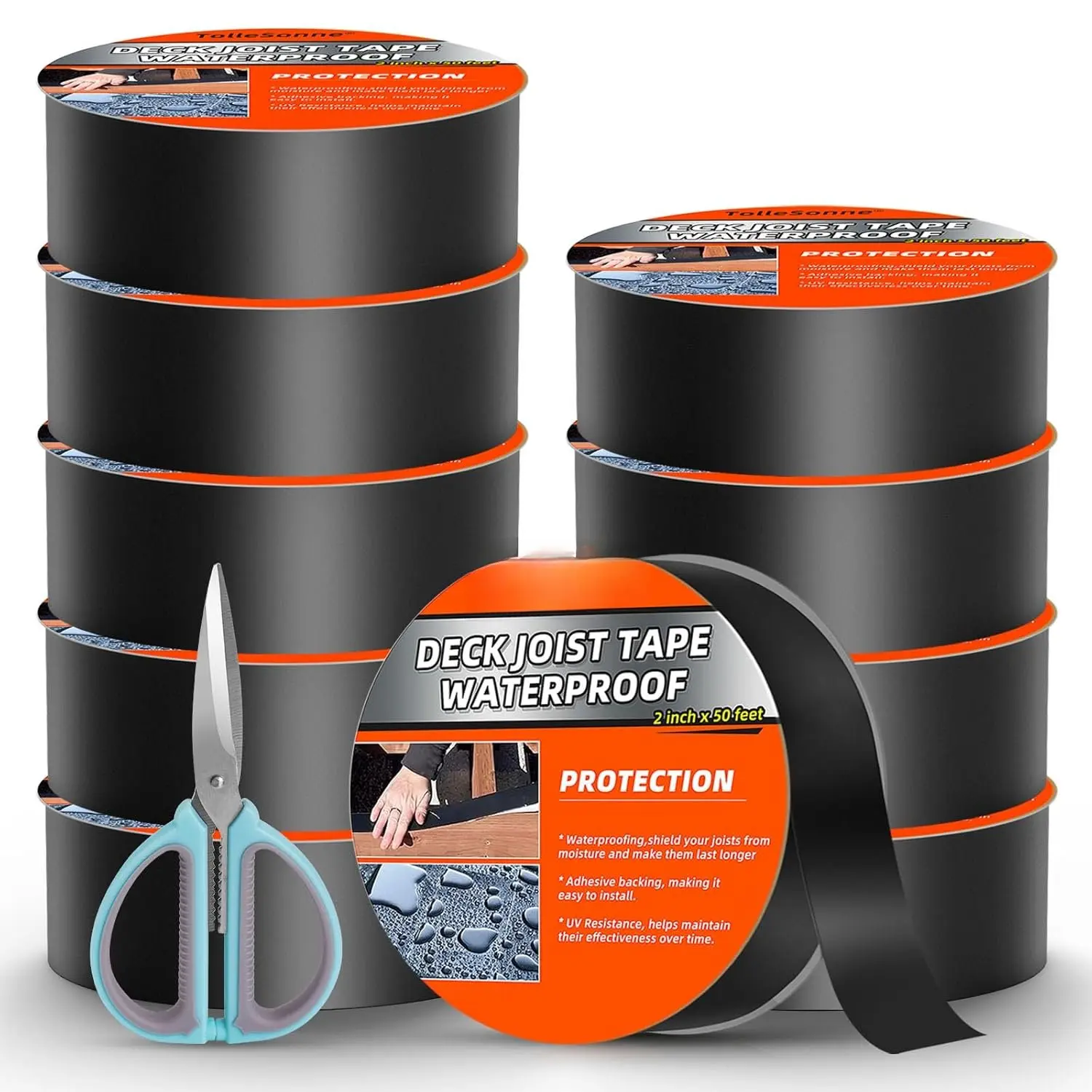 10 Pack Joist Tape for Decking 2" x 50' Weather-Resistant Butyl Joist Tape, Self Adhesive Deck Flashing Tape for Hardwood for  Decks Beams Roof 2 inch x 50