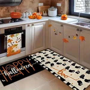 2 Pcs Welcome to the Coming of Halloween Kitchen Mats Set - Soft, Non-slip with Spooky Elements, Water Absorbent Rugs - Great for Home Decor, Bedroom, Bathroom, Office - Washable Kitchen Rugs