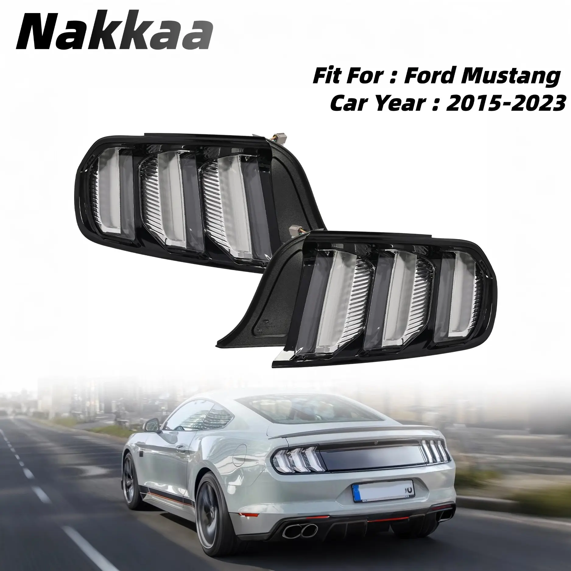 Nakkaa Screw-On LED Tail Lights - Brake & Signal Functions, Sequential Signals - Left & Right Fit for 2015-2023 Ford Mustang