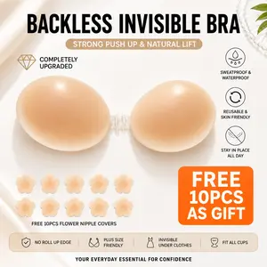 Upgraded Invisible Silicone Bra, Strong Adhesive Push Up, Waterproof Anti Slip, Anti Roll Edge, Wireless Comfort Fit for Wedding Party Daily Casual Outfits