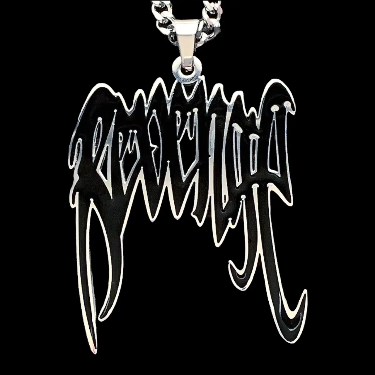 Black Revenge Necklace 1.5" Mirror Polished XXXtentacion Pendant Laser Carved 316L Stainless Steel Black Enamel Choice of Chain Free Gift Included