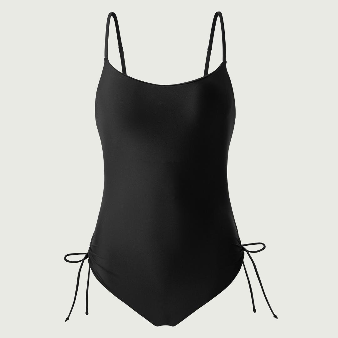 BodyTips Swimsuit With Drawstring Cool Feel Skin Friendly Pleated Waist Adjustable Shoulder Straps Flexible Fit Swimwear Clean Design Popular Beach Outfit Versatile One Piece For Pool Vacation Summer Sunbathing Water Sports Casual Swim Style All Day Wear