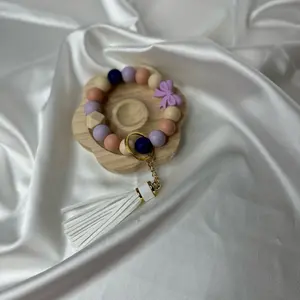 Non stretchy silicone beaded Wristlets keychain bracelet accessories key wristlet unique holiday