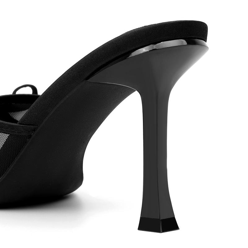 Mostrin Kitten Heels for Women Round Toe Heels With Bow Vintage Mules Sexy Slip on Stiletto Backless Sandals for Party Daily Shoe Footwear