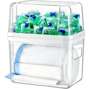 Trash Bag Dispenser Dishwasher Pod Organizer 3 in 1 Clear Storage Box for Laundry Room Pods Tablets Under Sink Organizers