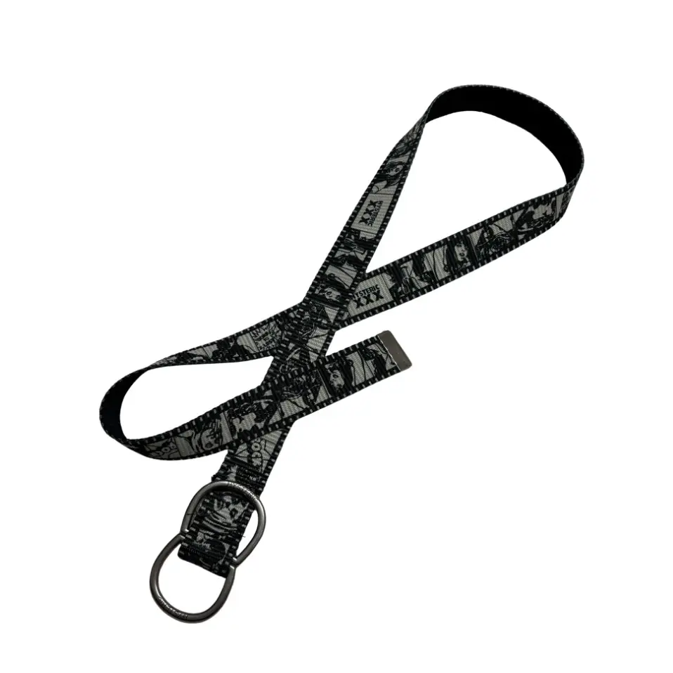 Graphic Double Ring Monogram Canvas Print Belt – Adjustable Streetwear Y2K Accessory