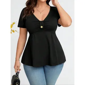 Plus Size Solid Color Shirt, Summer Casual Short Sleeve Button-Up Top, Women’s Daily Wear, Women’s Clothing GARMENTARY