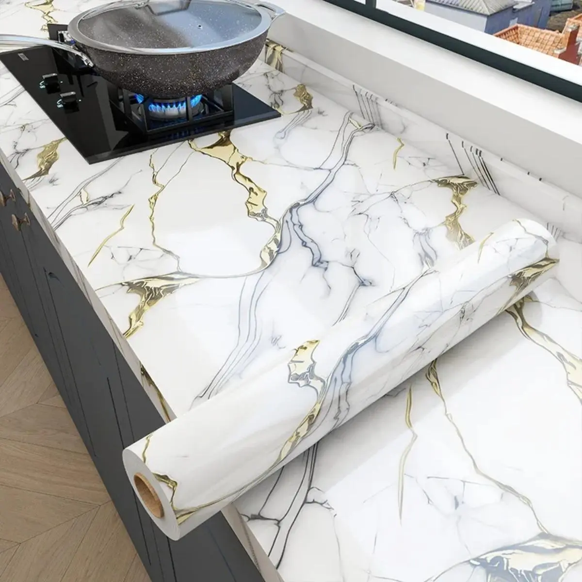 1 Roll Peel-and-Stick Marble Pattern Wallpaper - Waterproof, Oil-Resistant DIY Decorative Sticker for Kitchen Countertops, Bathroom | Kitchen Decor, Surface Update for DIY Users