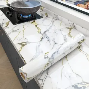 1 Roll Wallpaper Resistant Stove Countertop Cabinet Renovation Sticker Kitchen Waterproof Oil-Proof Marble Wallpaper Removable Kitchen for Old Furniture