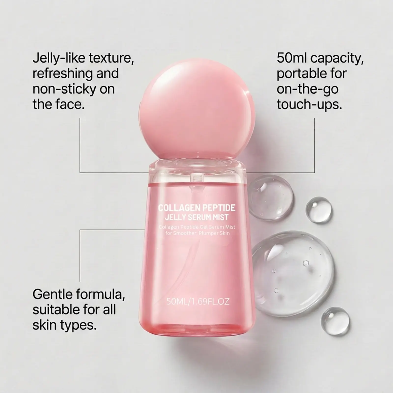 Collagen Peptide Jelly Serum Mist, Hydrating Face Spray for a Radiant Glow - Lightweight Daily Moisturizer for Makeup Prep & Skin Refreshing, 50ml