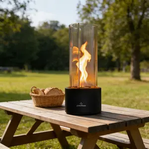 3-Panel Vortex Tabletop Fireplace Bio Ethanol Smokeless for Living Room Patio Dining Table Cozy Home Decor with Metal Snuffer Lid Easy Ignition Extinguishing