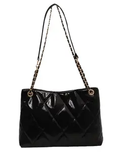 Versatile Fashionable Plaid Embroidery Design Solid Color Chain Commuter Crossbody Bag Shoulder Strap, Stylish Daily Use Handbag, Casual Shoulder Bag