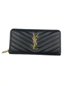 Pre-owned Yves Saint Laurent Black Leather Small Leather Goods Black Cassandra Zippy Y26031730