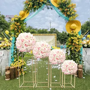 4Pcs Pedestal Stand Flower Floor Vase Stand Metal Wedding Column Flower Stand Geometric Centerpieces Vase for Tabletop Flower Arrangement, Wedding and Event Reception Tables Decoration (Gold) Ornaments