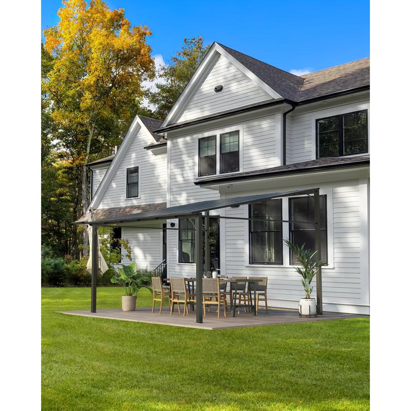 GARVEE 10x12FT Lean to Gazebo, Hardtop Wall Pergola with Polycarbonate Roof, Aluminum Frame Mounted Gazebo for Lawn Patio Deck Yard and Party