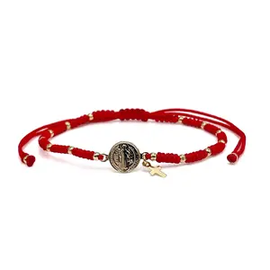 St Benedict Medal Adjustable Red String Bracelet for Women  Pulsera San Benito Abad Fashionable  Protection from Evil Eye and Negative Energy. (Red)