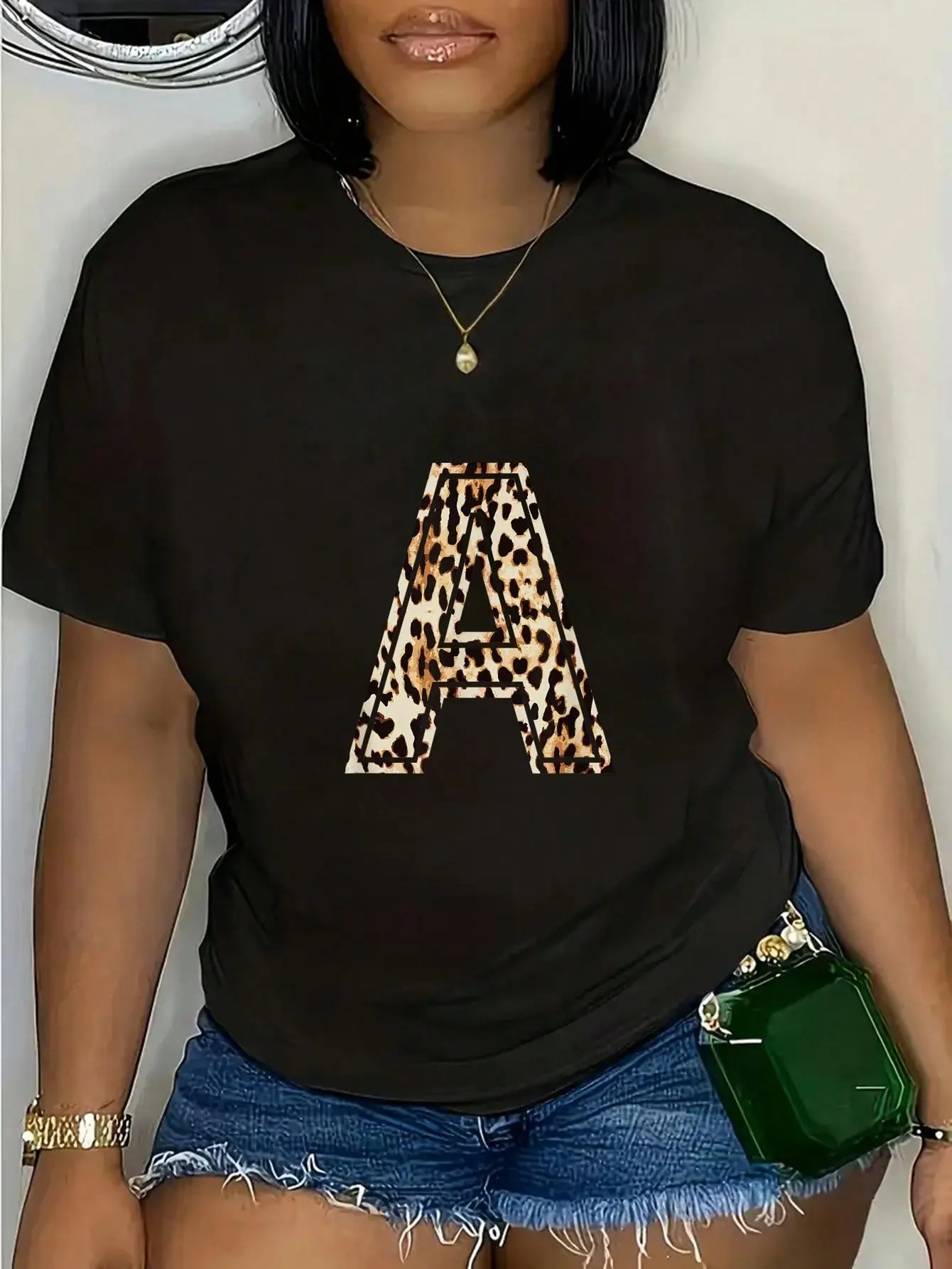 100% Cotton  Awesome Letter A Initial Name Leopard Cheetah Print T-Shirt Casual Short Sleeve Shirt Golf Gift T-Shirt For Men And Women