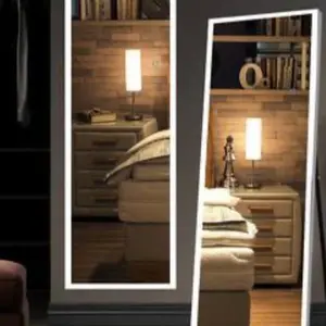LED 3 Color Lighting Full Body Mirror 60"x 16" Rectangle Floor Mirror with Lights Wall Mounted Free Standing Leaning for Home, White