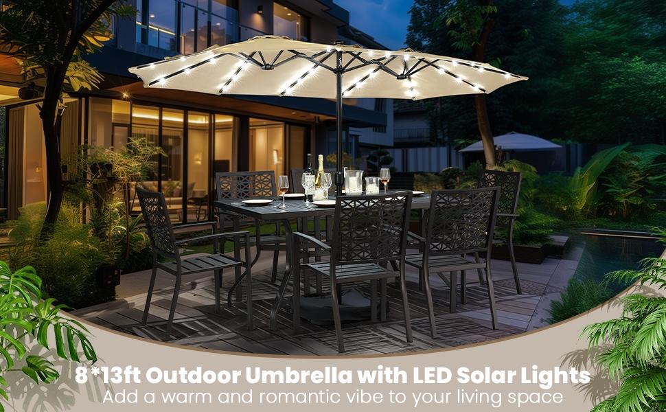 【Solar LED Lights Umbrella】Yaheetech 15/13ft Large Patio Umbrella, Outdoor Double-Sided Rectangle Umbrella with 36 LED Lights & Crank for Patio Garden Pool Lawn Backyard, Base Included