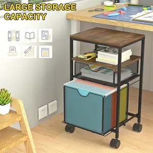Rolling File Cart with 2 Storage Drawers, Wood & Mesh Hanging File Folder Organizer with Wheels Under Desk, File Cabinets for Home Office, 14.7" L x 11.8" D x 25.3" H
