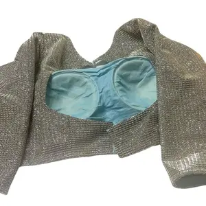 Saree Blouse - Gold Color, Long Sleeves, Front Pocket, Casual Style, Versatile Design for Various Occasions Womenswear