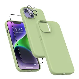 MXX Silicone Case for iPhone 14 Plus,Screen Protector,Camera Lens Protector Cover Soft Anti-Scratch Microfiber Lining,Liquid Gel Finish Coating Fullbody Protection 6.7 inch 2022 (Matcha Green)