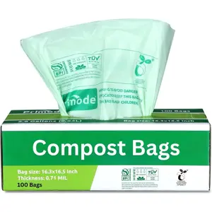 Compostable Trash Bags 2.6 Gallon 100 Count Extra Thick 0.71 Mil Small Compost Bags for Countertop Bin ASTM D6400 Certified By BPI and TÜV AUSTRIA