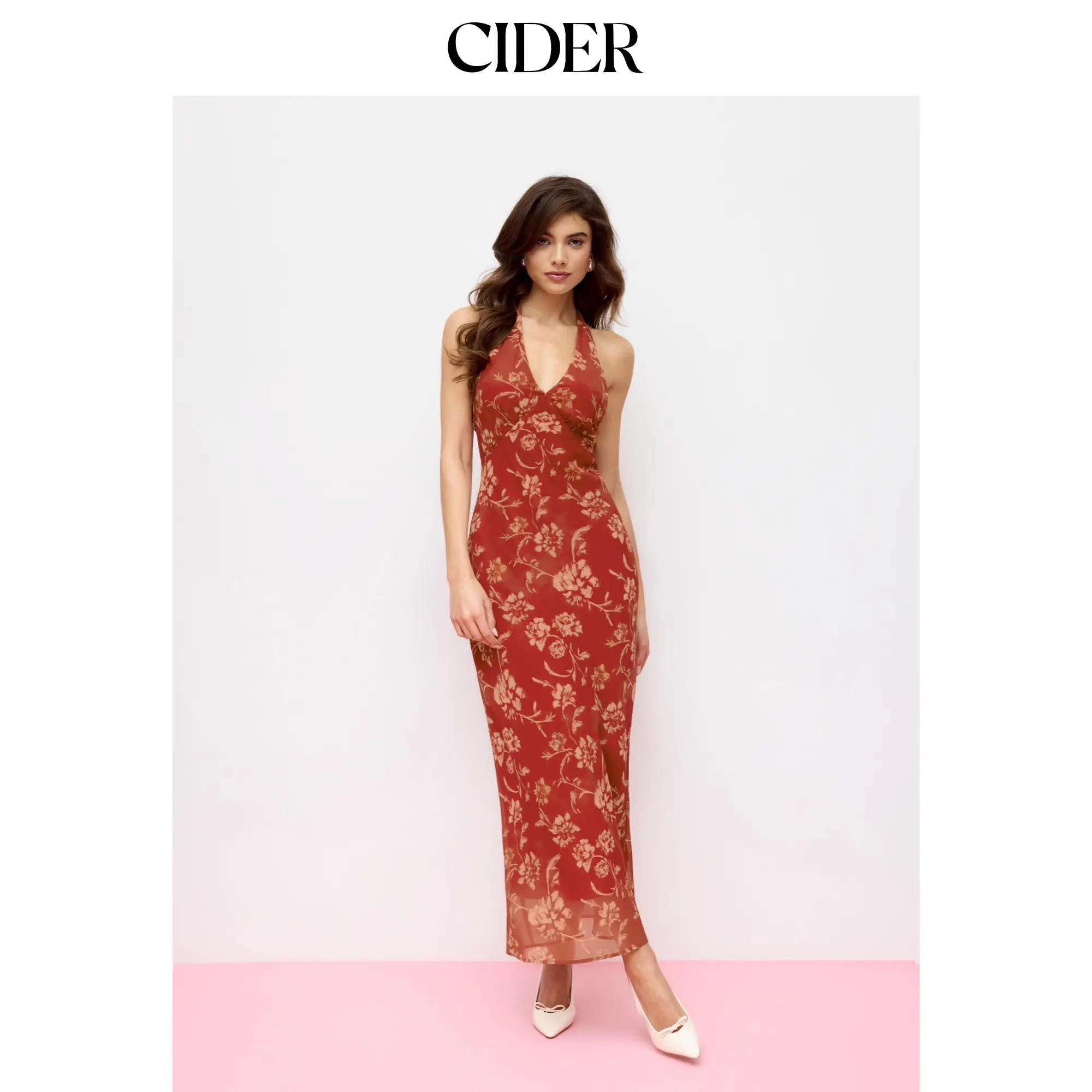 Cider Women's Sweetheart Floral Mermaid Maxi Dress - Chiffon Fabric, Backless Design, Tie-Back Straps, Maxi Dress For Women