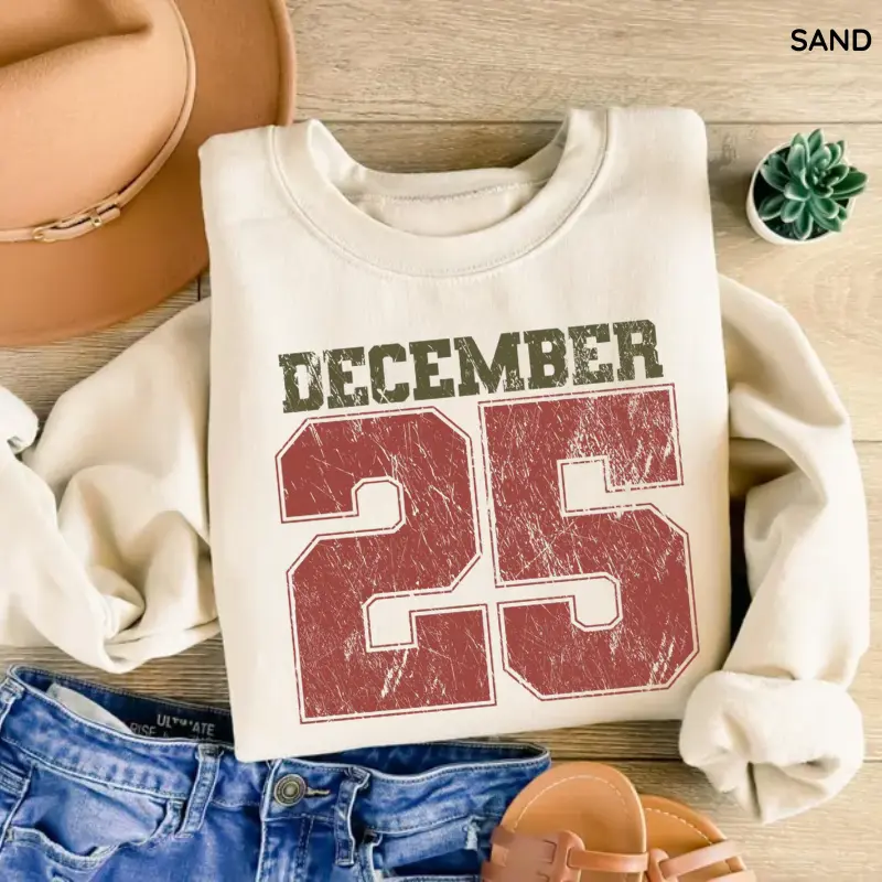 Retro Christmas Sweatshirt, December 25 Shirt, Holiday Clothing, Womens Pullover Shirts, Christmas Crewneck Gift