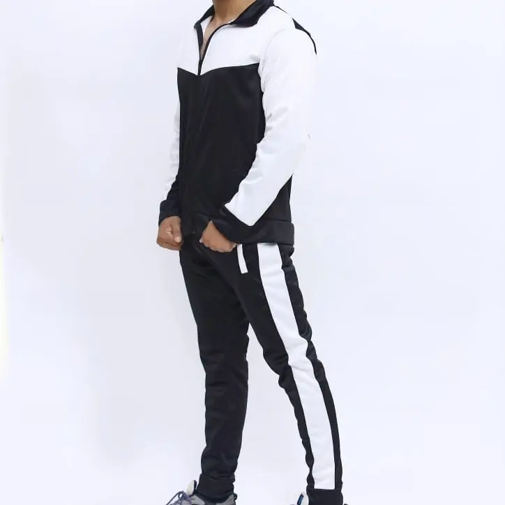 Soofi Men's Tracksuits - Premium Quality, Black and White and Teal Zip-Up Jacket with High Collar, Men Set Track Suits 2 Pieces Casual Athletic Jogging Warm Up Full Zip Sweat Suits