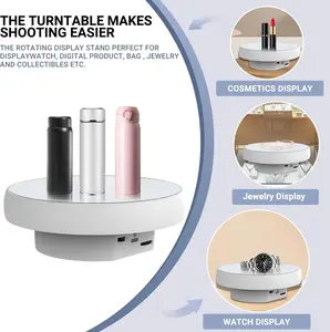 Motorized Rotating Display Stand 6.3inch 11 Lbs Load Mirror Cover 360 Degree Electric Turntable Cup Display Turner Stand for Photography Jewelry Tumbler White