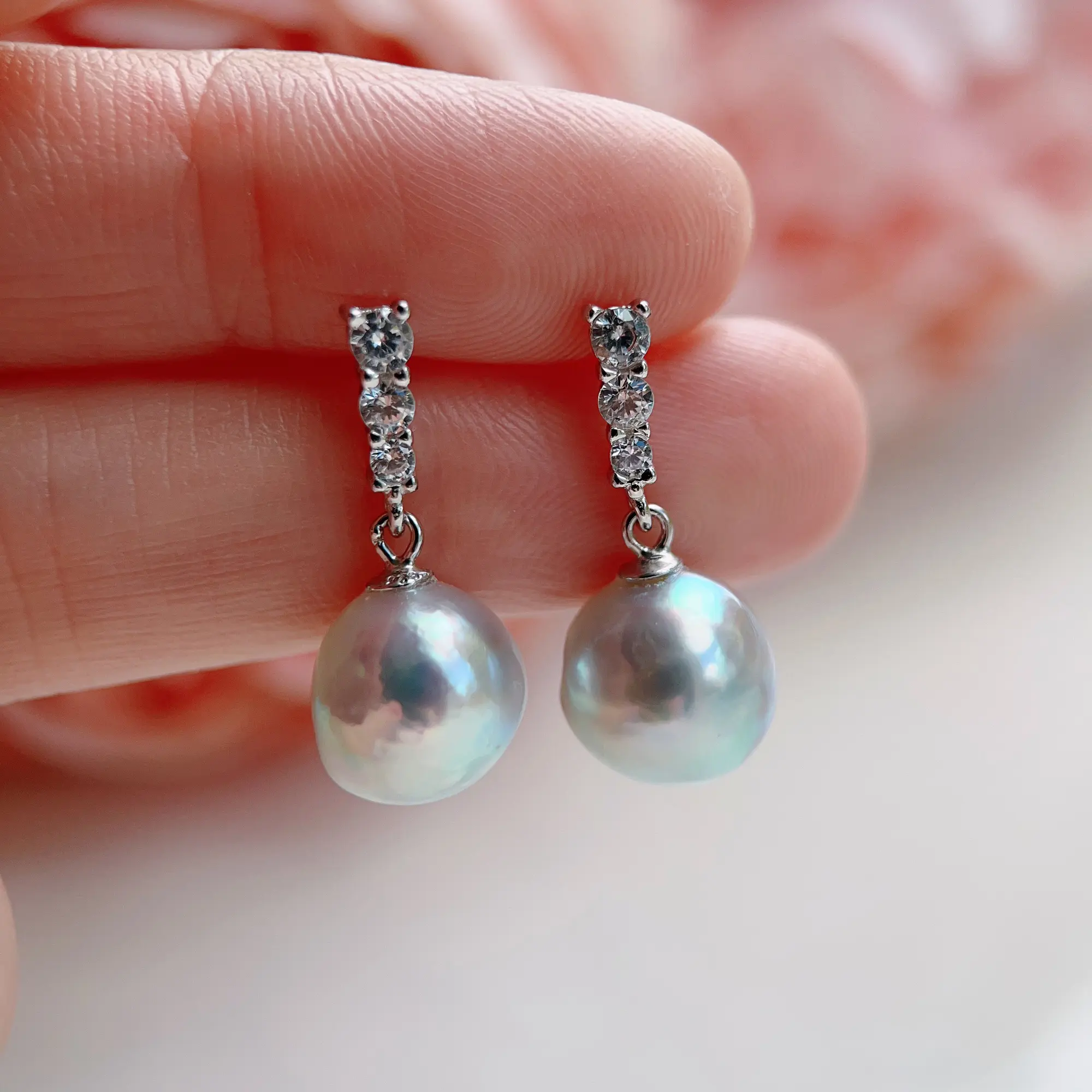Piswency Genuine Madama Baroque Pearl Earrings, Saltwater Pearls Silver Blue Luster Dangle Earrings, 925 Sterling Silver Studs, Handmade Jewelry Gift for Her